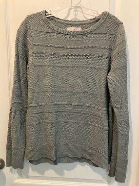 LOFT Women's Heather Gray Textured Crewneck Sweater